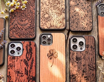 Wildflowers | Real wood case with Magsafe Upgrade for iPhone 17, 16, 15, 14, 13, 12, 11 | Pro Max, Pro, Plus | Handcrafted, Nature Inspire