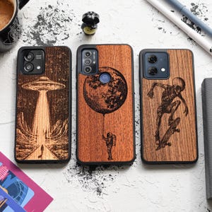 Space World - Real Engraved Wood Case for Motorola – fits Moto G Stylus 5G, Moto G24, Moto G54, Moto Edge Ultra, Moto G34, Moto G14 + More