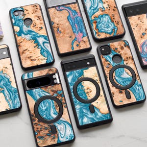 Hoes van echt hout en epoxyhars voor 10, 10 Pro, 10 Pro XL | Pixel 9, 9 Pro, 9 Pro XL | 8, 8 Pro, 8a | 7, 7 Pro, 7a | 6, 6 Pro, 6a en meer