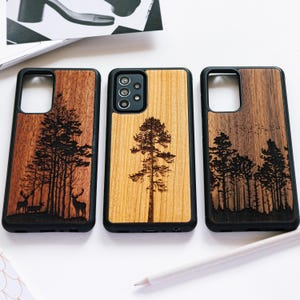 Wild Forest - Funda de madera auténtica para Samsung Serie A: A16, A06/A55, A35, A25, A15/A54, A34, A24, A14/A04, A73, A53, A33, A23, A13 y más