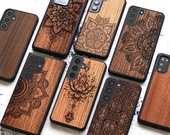 Ethnic mandala - wood case for S25, S24, S23, S22, S21, S20 | Samsung Galaxy S Ultra, Plus and FE case | Handcrafted slim phone cover