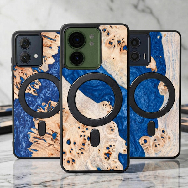 Artisanal Wood Resin Motorola Case – River Pattern Phone Cover