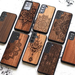 Ethno Mandala - Holz Etui passend für S25, S24, S23, S22, S21, S20 | Samsung Galaxy S Ultra, Plus und FE Hülle | Handgefertigte dünne Handyhülle