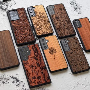 Wildflowers - wood case for S24,S23, S22, S21, S20, S10 | Samsung Galaxy S Ultra, Plus and FE cases | Olive branch / Sunflower