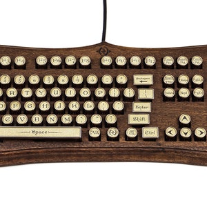 The Diviner Keyboard Datamancer Wooden Steampunk Typewriter Keyboard Mechanical Elegant Victorian Style Acanthus Engraved Carved Walnut image 4