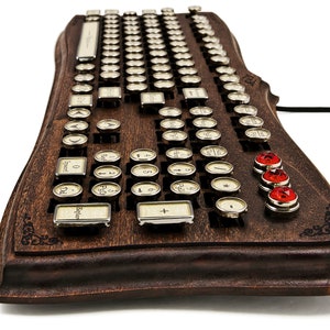 The Diviner Keyboard Datamancer Wooden Steampunk Typewriter Keyboard Mechanical Elegant Victorian Style Acanthus Engraved Carved Walnut image 2