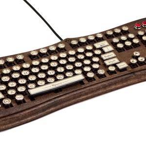 The Diviner Keyboard Datamancer Wooden Steampunk Typewriter Keyboard Mechanical Elegant Victorian Style Acanthus Engraved Carved Walnut image 3