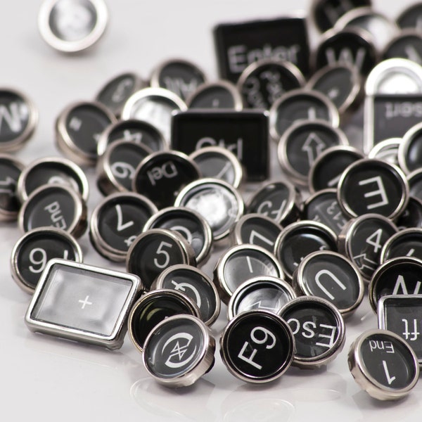 Typewriter Keys - Datamancer Vintage Antique Style Key Caps - Black and Parchment Typeface - for Cherry MX Keyboards