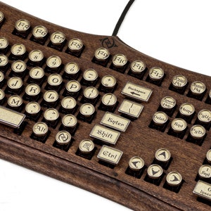 The Diviner Keyboard Datamancer Wooden Steampunk Typewriter Keyboard Mechanical Elegant Victorian Style Acanthus Engraved Carved Walnut image 1