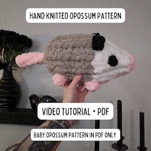 Vídeo + PDF com o padrão de tricô à mão de gambá