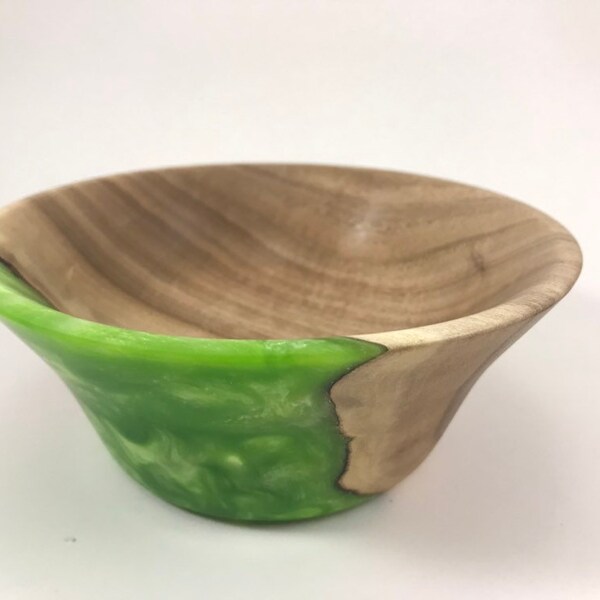 One of a kind wood & green resin bowl - walnut - beautiful accent piece - home decor - handmade
