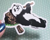 Panda Eating Churros CLEAR die cut Sticker Water resistant sticker