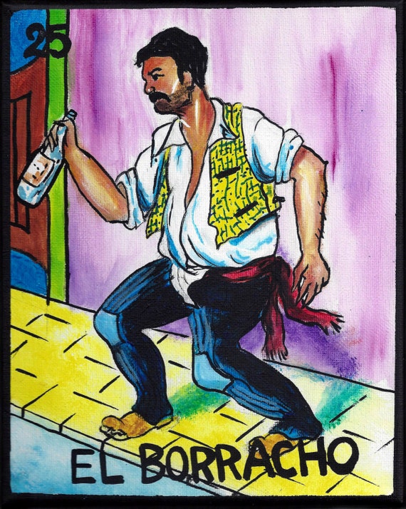 El Borracho Loteria Card Acrylic On Canvas Painting 8x10 Etsy