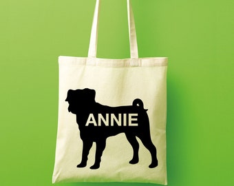 Pug tote bag, pug geschenken, gepersonaliseerde tote bag, canvas tote bag, aangepaste tote bag, boodschappentas, grote tote bag, zwarte tote bag
