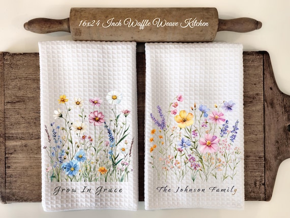 Wild Flower Customized  Waffle Weave Tea Towels – 16x24" Polyester Blend – Vibrant Printed Prints