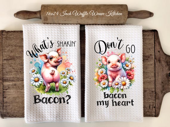 Piglet Sublimation Waffle Weave Tea Towels – 16x24" Polyester Blend – Vibrant Printed Kitchen_