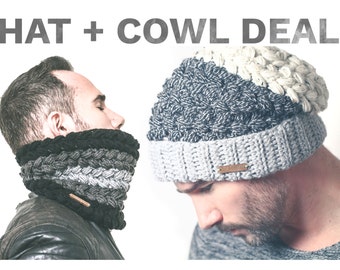 Crochet Pattern Hat and Cowl - GREYSTOKE Hat + Cowl Pattern deal. Slouchy Beanie pattern Slouchy Hat, Cowl.