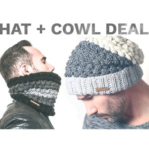 Crochet Pattern Hat and Cowl - GREYSTOKE Hat + Cowl Pattern deal. Slouchy Beanie pattern Slouchy Hat, Cowl.