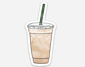 Watercolor Iced Chai Latte Sticker, 4x2 in.