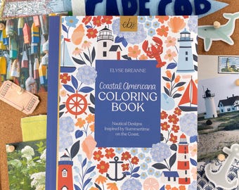 Libro para colorear de temática costera americana, libro para colorear para adultos, relajante, actividad, manualidades, bonito, acogedor, salud mental, costero, 40 páginas