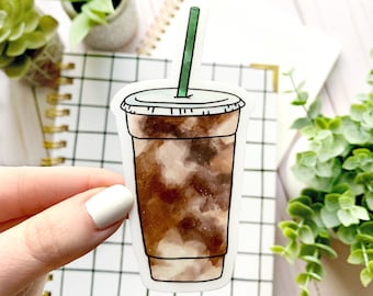 Watercolor Iced Coffee Sticker, 4x2 in.