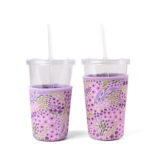Lila Blumen-Getränke-Hülle, Eiskaffee-Hülle, Getränkehülle, trendiges Geschenk, geeiste Getränkekühler, isolierte Getränkehülle, lila Blumen-Girly