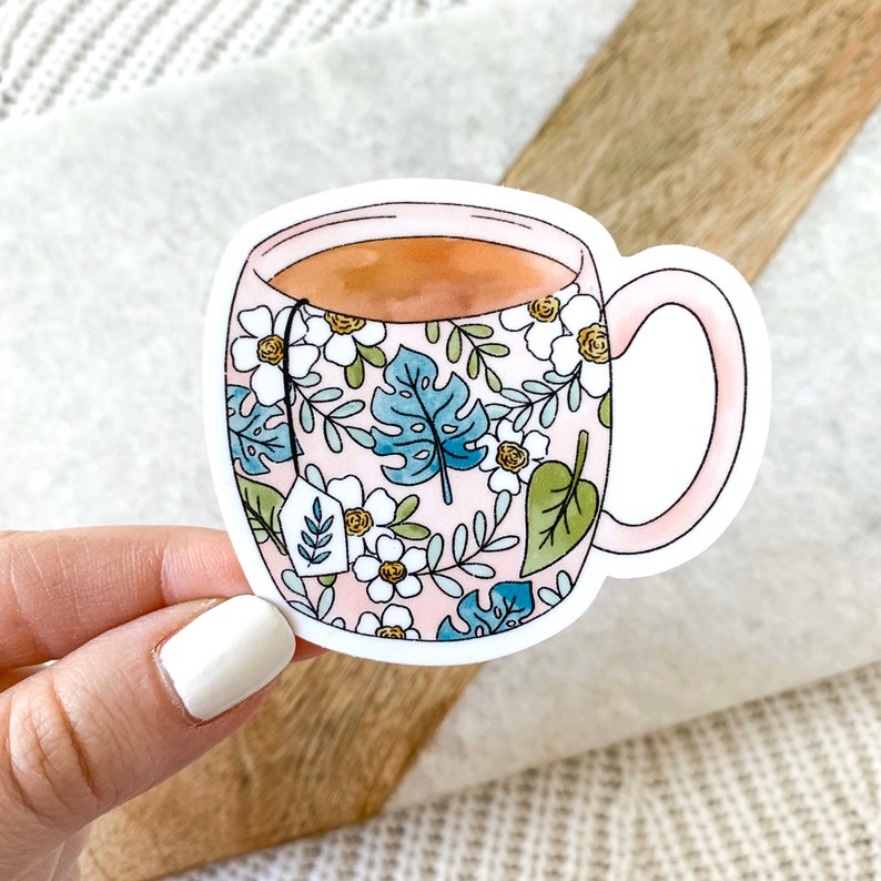 Pink Tea Mug Sticker, 2.5x2.25in. image 1