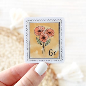 Yellow Floral Stamp Sticker, 2x1.75in.