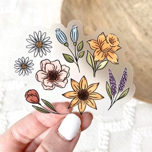 Pegatina transparente con motivos florales favoritos, 3 x 2,5 pulgadas.