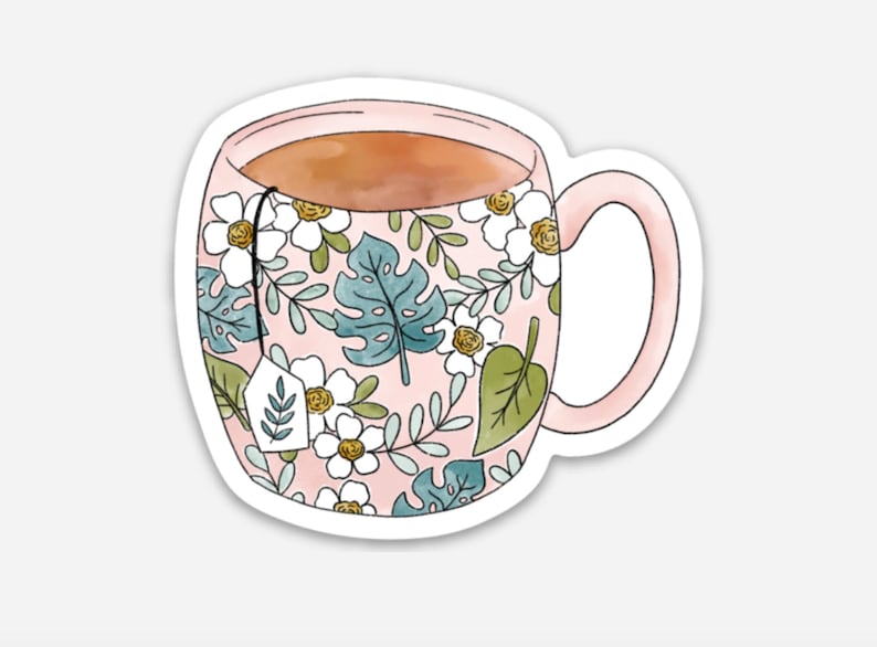 Pink Tea Mug Sticker, 2.5x2.25in. image 3