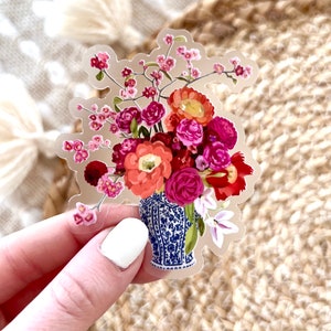Clear Bouquet in Blue and White Chinoiserie Vase Sticker, 2.7x3.25 in.