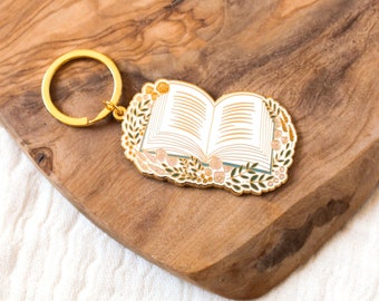 Floral Book Metal Keychain 2x2 in.