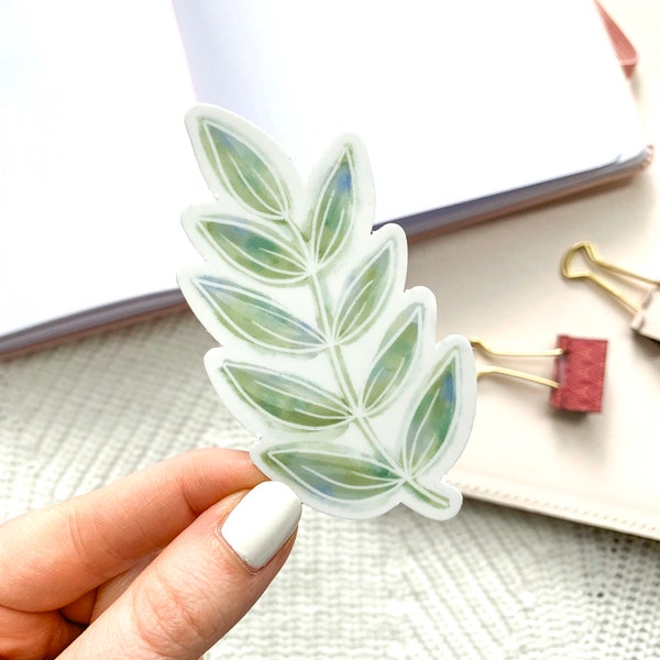 Watercolor Green Leaves Sticker 3.5x2.75in.