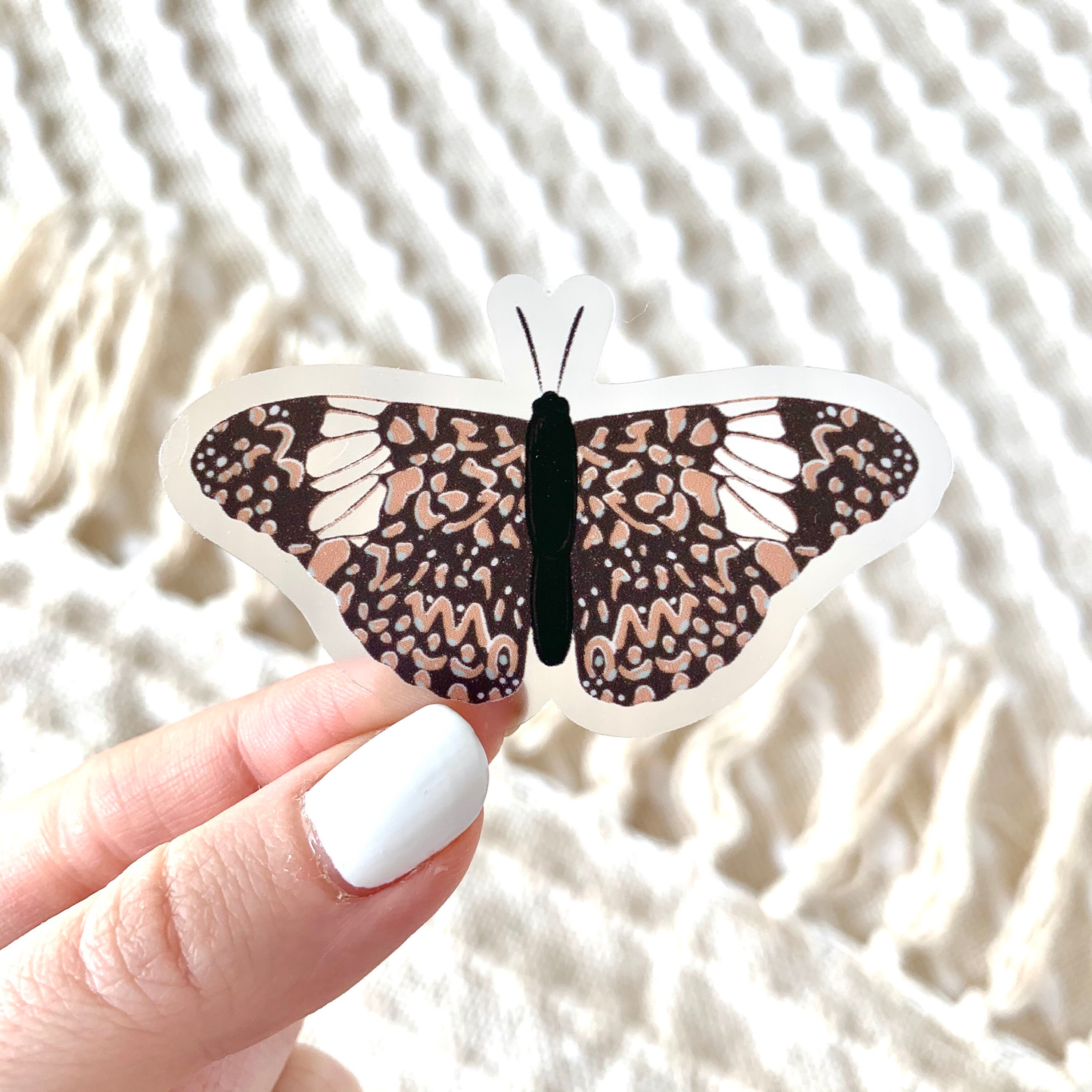 透明モザイク ピンクとブラウンの蝶のステッカー、2.5 x 1.5 インチ