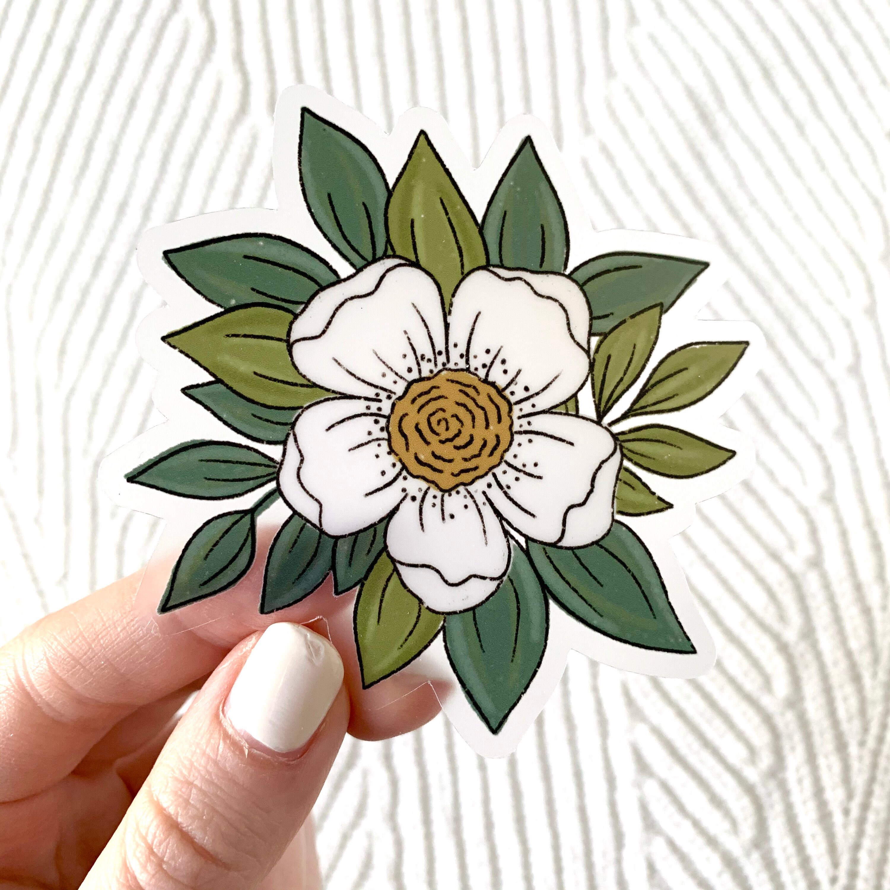 Clear White Flower Sticker 3x3 In. Etsy