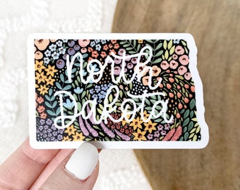 North Dakota Floral State Sticker, 3x2in.