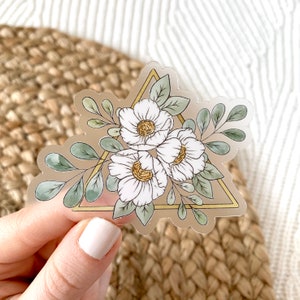 Clear Gold Triangle Floral Sticker, 3.35x2.25in.