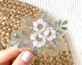 Clear Gold Triangle Floral Sticker, 3.35x2.25in.