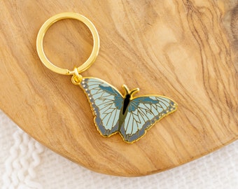 Blue Morpho Metal Keychain, 2x1in.