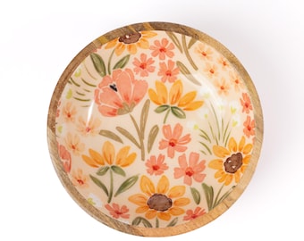 Sunny Poppies Mango Wood Bowl
