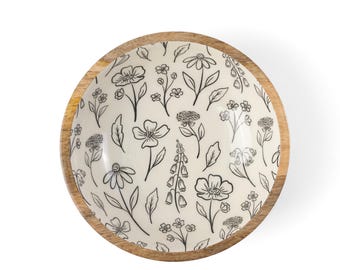 Pressed Floral Mango Wood Bowl