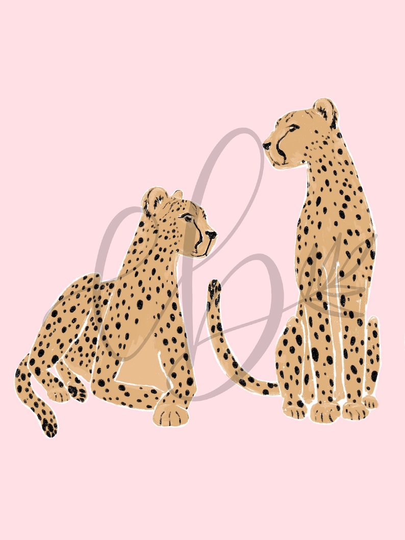 Cheetahs Art Print, Jungle Cat Physical Art Print, Blush Pink Cheetah Print Design image 2