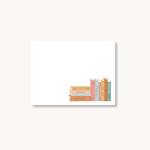 May include: A stack of books and a row of standing books are depicted on a white background. The books are in various colors, including pink, yellow, orange, and blue, with floral and leaf designs. The image has a soft, vintage aesthetic.