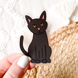 Sticker chat noir transparent, 2,5 x 1,5 po.