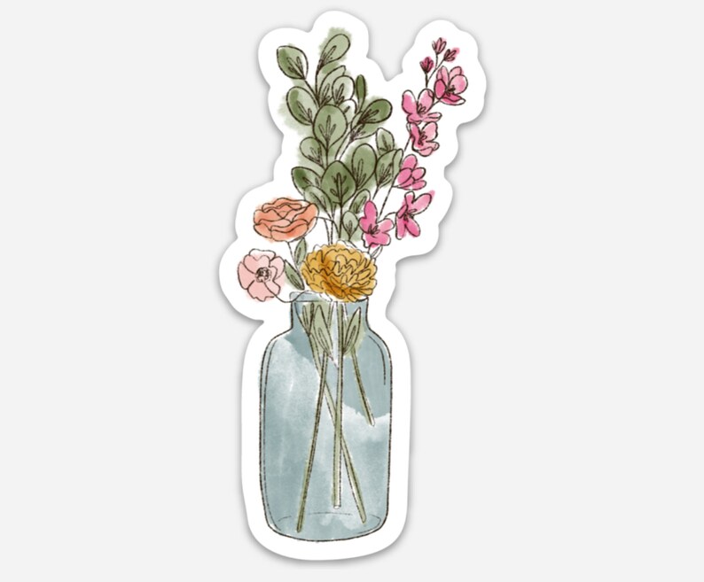 Aquarelle Vase Bouquet Sticker, 3.5x1.75in. image 4