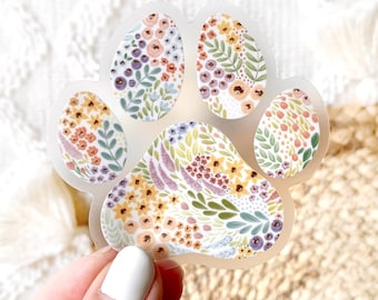 Clear Floral Paw Print Sticker, 2.75x2.75 in