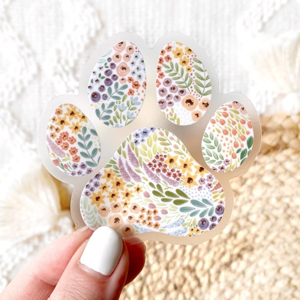 Clear Floral Paw Print Sticker, 2.75x2.75 in