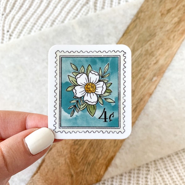 Autocollant de timbre floral bleu sarcelle, 2x1.75in.