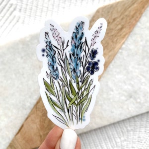 Blue and Purple Watercolor Floral Stems Stickers, 3x2in.