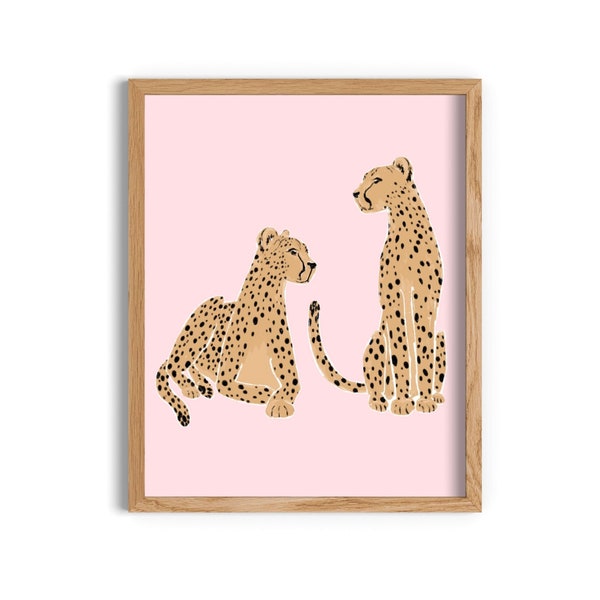 Cheetahs Art Print, Jungle Cat Physical Art Print, Blush Pink Cheetah Print Design